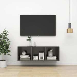 vidaXL Dulap TV montat pe perete, gri extralucios, 37x37x107 cm, PAL imagine