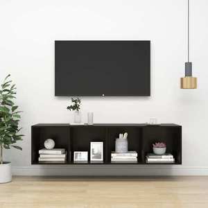vidaXL Dulap TV montat pe perete, negru extralucios 37x37x142, 5 cm PAL imagine