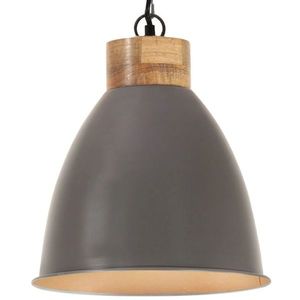 vidaXL Lampă suspendată industrială, gri, 35 cm, lemn masiv&fier, E27 imagine