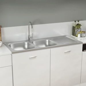 vidaXL Chiuvetă bucătărie cu 2 cuve, argintiu, 1200x500x155 mm, oțel imagine
