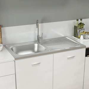 vidaXL Chiuvetă bucătărie cu scurgător, argintiu, 1000x500x155 mm oțel imagine