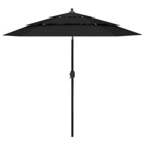 vidaXL Umbrelă de soare 3 niveluri, stâlp de aluminiu, negru, 2, 5 m imagine