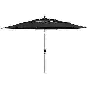 vidaXL Umbrelă de soare 3 niveluri, stâlp de aluminiu, negru, 3, 5 m imagine
