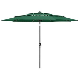 vidaXL Umbrelă de soare 3 niveluri, stâlp de aluminiu, verde, 3 m imagine