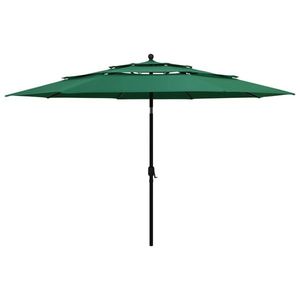 vidaXL Umbrelă de soare 3 niveluri, stâlp de aluminiu, verde, 3, 5 m imagine
