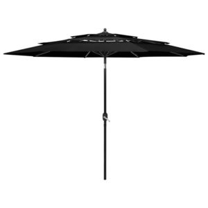 vidaXL Umbrelă de soare 3 niveluri, stâlp de aluminiu, negru, 3 m imagine