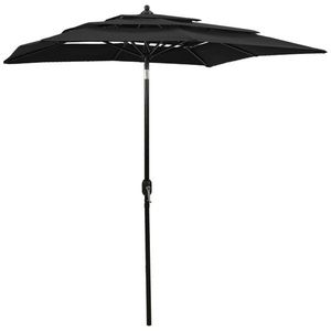 vidaXL Umbrelă de soare 3 niveluri, stâlp de aluminiu, negru, 2x2 m imagine