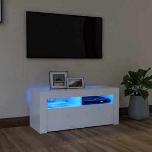vidaXL Comodă TV cu lumini LED, alb, 90x35x40 cm imagine