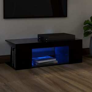 vidaXL Comodă TV cu lumini LED, negru, 90x39x30 cm imagine