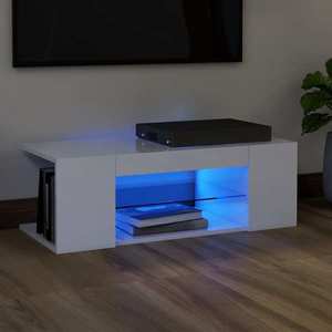 vidaXL Comodă TV cu lumini LED, alb extralucios, 90x39x30 cm imagine