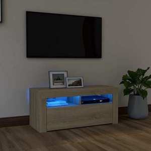 vidaXL Comodă TV cu lumini LED, stejar Sonoma, 90x35x40 cm imagine