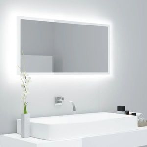 vidaXL Oglindă de baie cu LED, alb extralucios, 90x8, 5x37 cm, acril imagine