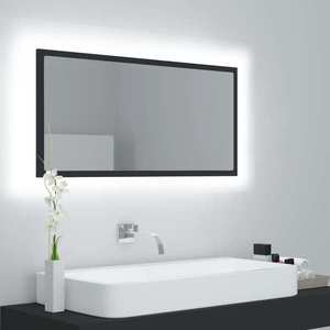 vidaXL Oglindă de baie cu LED, gri, 90x8, 5x37 cm, acril imagine