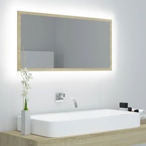 vidaXL Oglindă de baie cu LED, stejar sonoma, 90x8, 5x37 cm, acril imagine