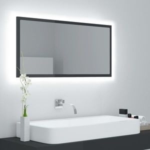vidaXL Oglindă de baie cu LED, gri extralucios, 90x8, 5x37 cm, acril imagine