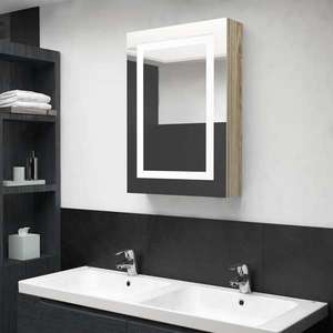 vidaXL Dulap de baie cu oglindă și LED, stejar, 50x13x70 cm imagine