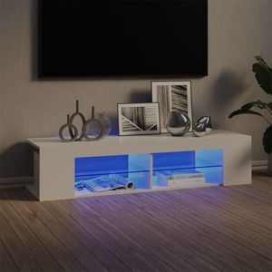 vidaXL Comodă TV cu lumini LED, alb extralucios, 135x39x30 cm imagine