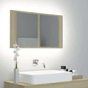vidaXL Dulap de baie cu oglindă și LED, stejar Sonoma, 80x12x45 acril imagine
