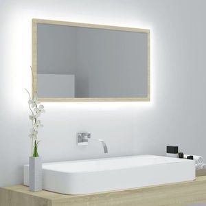 vidaXL Oglindă de baie cu LED, stejar sonoma, 80x8, 5x37 cm, acril imagine