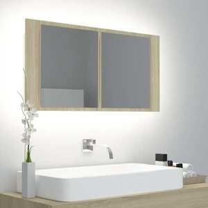 vidaXL Dulap de baie cu oglindă și LED, stejar Sonoma, 90x12x45 acril imagine