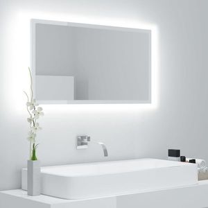 vidaXL Oglindă de baie cu LED, alb extralucios, 80x8, 5x37 cm, acril imagine