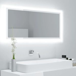 vidaXL Oglindă de baie cu LED, alb extralucios, 100x8, 5x37 cm, acril imagine