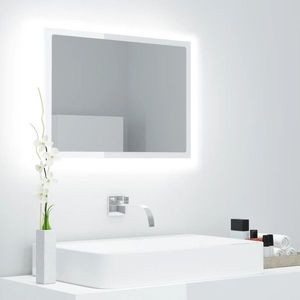 vidaXL Oglindă de baie cu LED, alb extralucios, 60x8, 5x37 cm, acril imagine