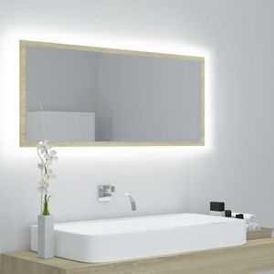 vidaXL Oglindă de baie cu LED, stejar sonoma, 100x8, 5x37 cm, acril imagine