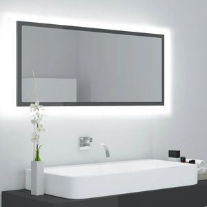 vidaXL Oglindă de baie cu LED, gri extralucios, 100x8, 5x37 cm, acril imagine