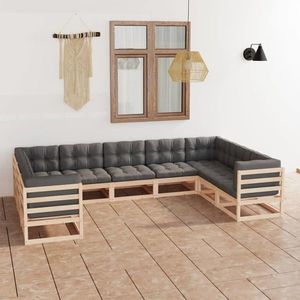 vidaXL Set mobilier grădină cu perne, 9 piese, lemn masiv de pin imagine