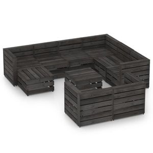 vidaXL Set mobilier de grădină, 10 piese, gri, lemn de pin tratat imagine