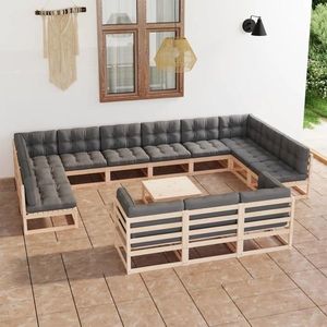vidaXL Set mobilier grădină perne, 14 piese, maro miere lemn masiv pin imagine