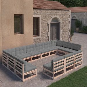 vidaXL Set mobilier de grădină cu perne, 13 piese, lemn masiv pin imagine