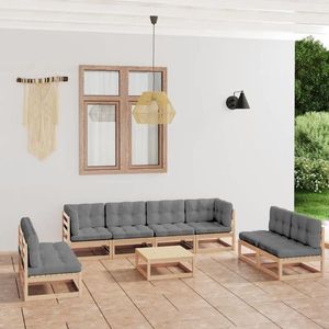 vidaXL Set mobilier de grădină, 9 piese, cu perne, lemn masiv de pin imagine