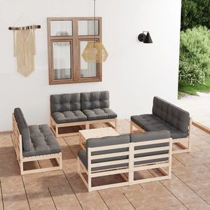 vidaXL Set mobilier de grădină cu perne, 9 piese, lemn masiv de pin imagine