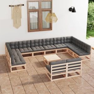 vidaXL Set mobilier de grădină cu perne, 13 piese, lemn masiv de pin imagine