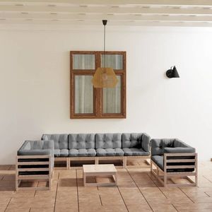 vidaXL Set mobilier de grădină, 9 piese, cu perne, lemn masiv de pin imagine