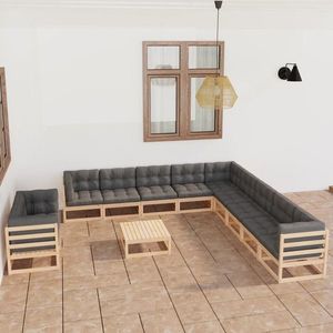 vidaXL Set mobilier grădină cu perne, 12 piese, lemn masiv de pin imagine