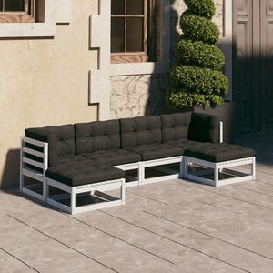 vidaXL Set mobilier grădină cu perne, 6 piese, alb, lemn masiv de pin imagine