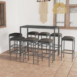 vidaXL Set mobilier bar de grădină cu perne, 9 piese, gri, poliratan imagine
