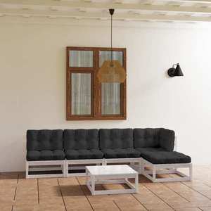 vidaXL Set mobilier de grădină cu perne, 6 piese, lemn masiv pin imagine