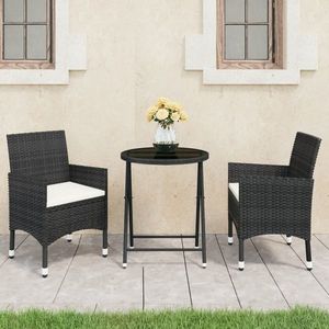 vidaXL Set mobilier bistro grădină 3 piese, negru, poliratan și sticlă imagine