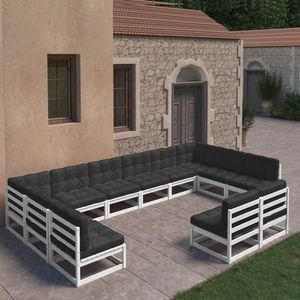 vidaXL Set mobilier grădină perne, 12 piese, alb, lemn masiv pin imagine