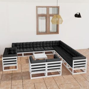vidaXL Set mobilier de grădină cu perne, 14 piese, alb, lemn masiv pin imagine