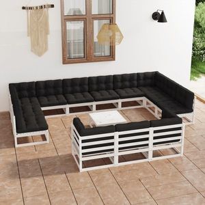 vidaXL Set mobilier grădină cu perne, 14 piese, alb, lemn masiv de pin imagine