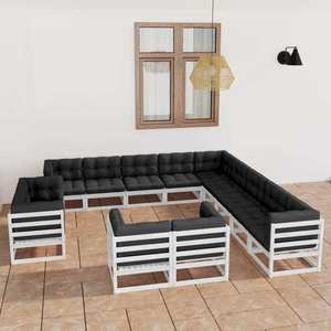 vidaXL Set mobilier de grădină cu perne, 13 piese, alb, lemn masiv de pin imagine