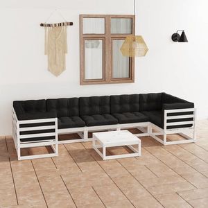vidaXL Set mobilier grădină cu perne, 8 piese, alb, lemn masiv de pin imagine
