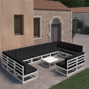 vidaXL Set mobilier de grădină cu perne, 13 piese, alb, lemn masiv de pin imagine