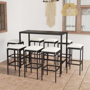 vidaXL Set mobilier bar de grădină cu perne, 9 piese, negru, poliratan imagine