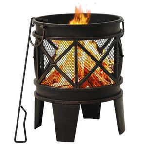 vidaXL Vatră de foc rustică, cu vătrai, Φ42x54 cm, oțel imagine